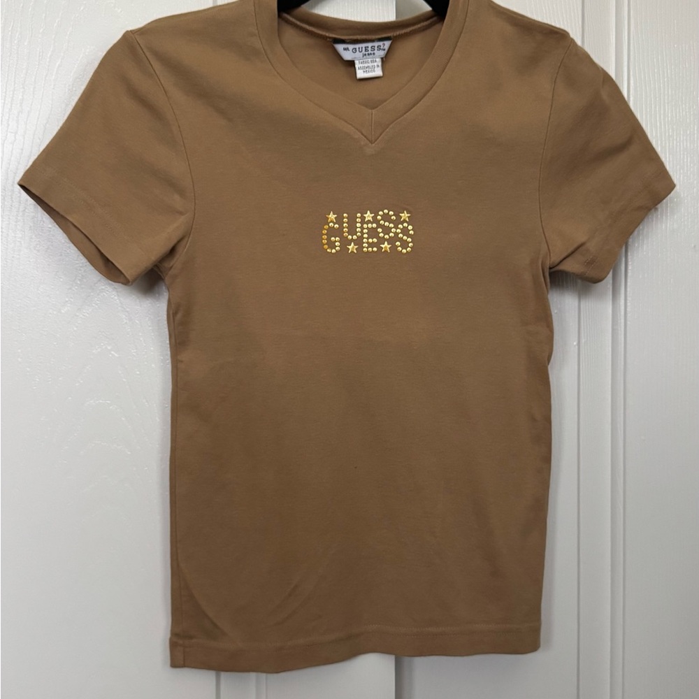 Guess Brown T-Shirt with Yellow Logo. Excellent condition! Runs small.